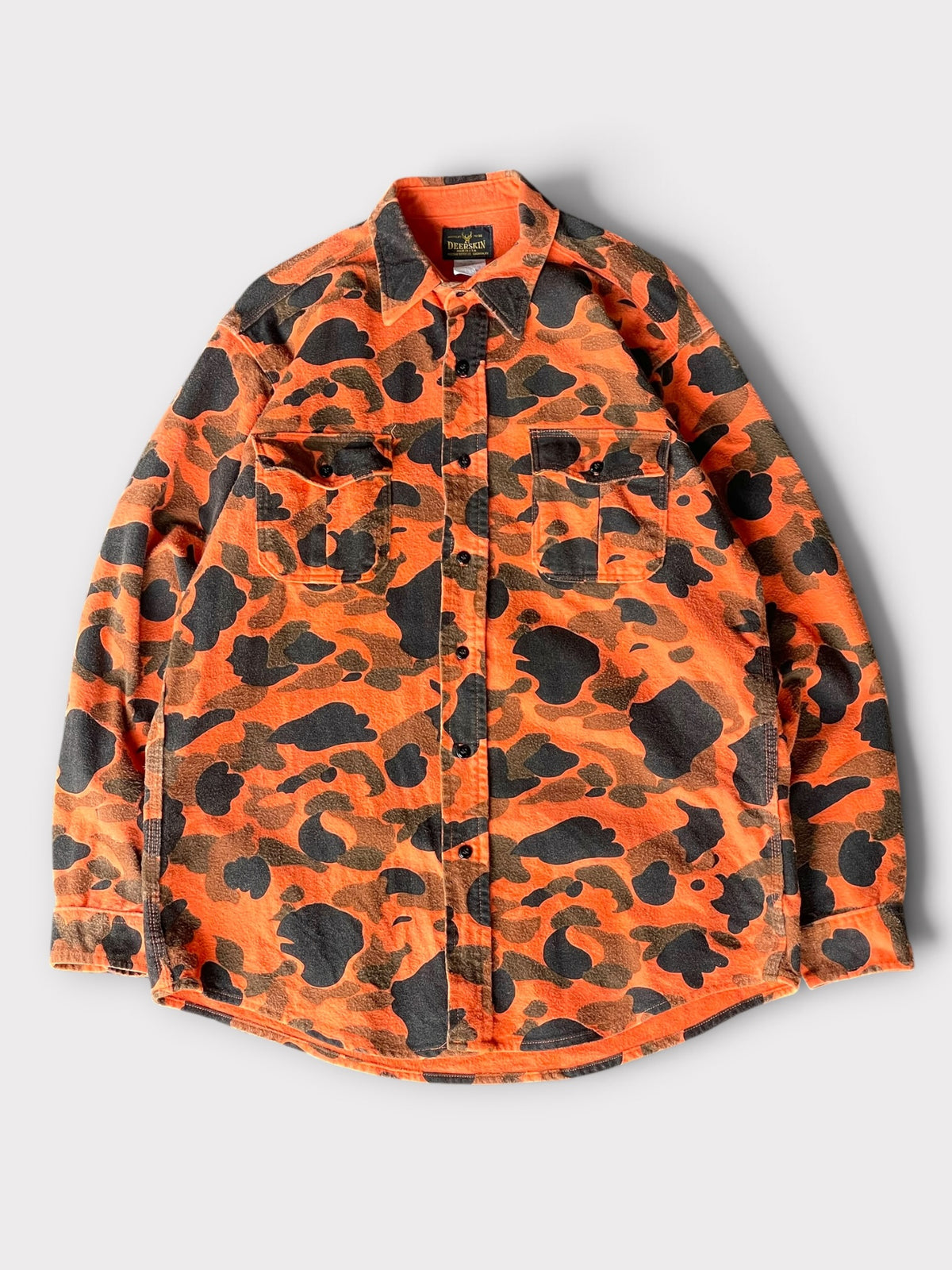 Vintage 80's DEERSKIN Orange Duck Hunter Camo Shirt【L】ディアスキン オレンジダックハンターカモ シャツ