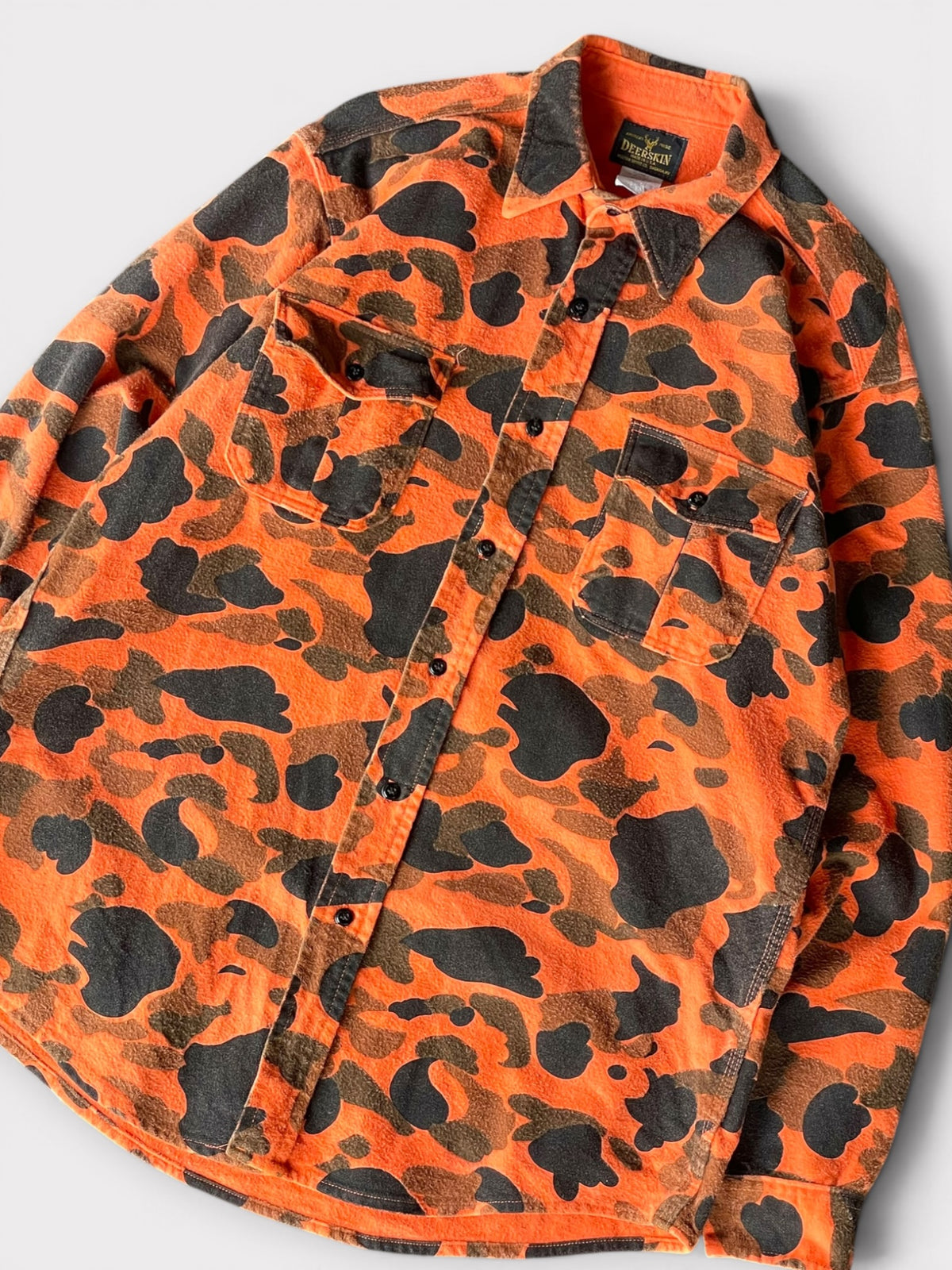 Vintage 80's DEERSKIN Orange Duck Hunter Camo Shirt【L】ディアスキン オレンジダックハンターカモ シャツ
